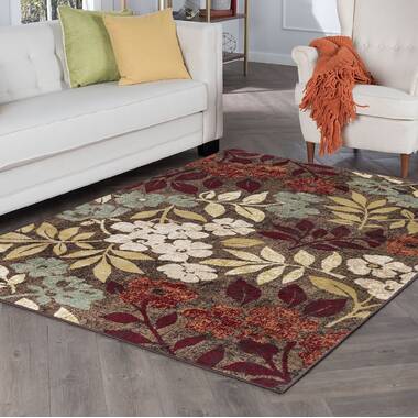 Singletary high quality Floral Indoor / Outdoor Area Rug in Burgundy, Brown, Taupe